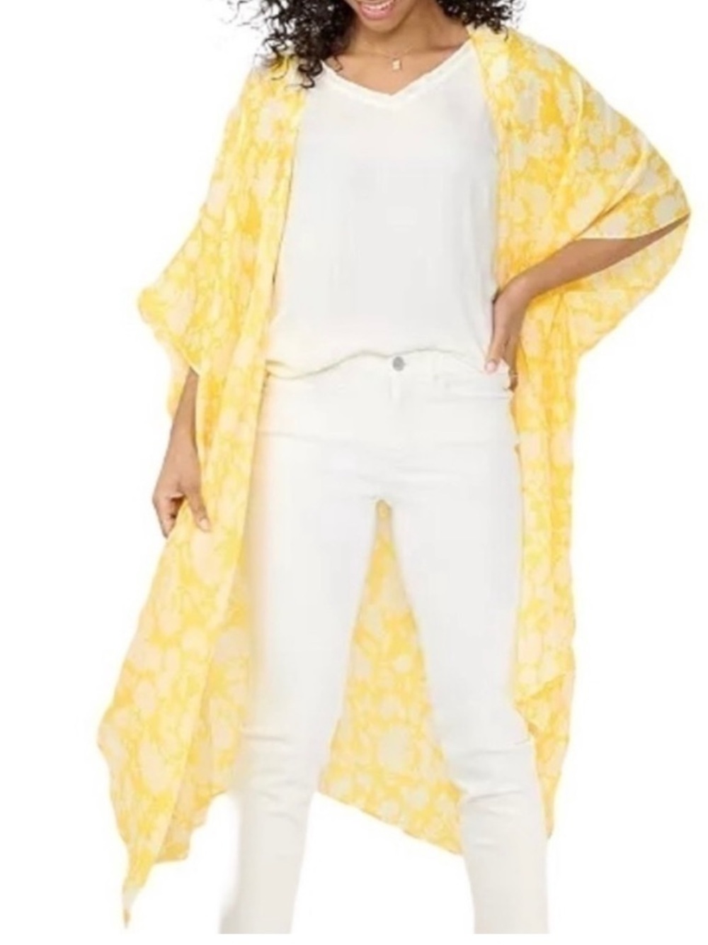 LC Lauren Conrad Tapered Tie Front Kimono/ Duster/ Swim Cover Up in Gardenia GUC